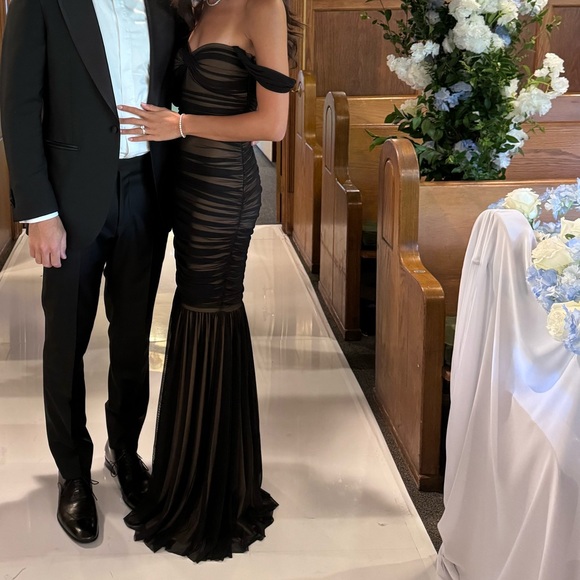 Norma Kamali Walter Fishtail Gown in Black Mesh - Picture 3 of 4